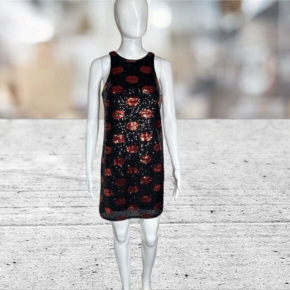Aidan Mattox‎ Kiss Lips Valentines Sleeveless Sequin Mini Dress - Picture 2 of 7